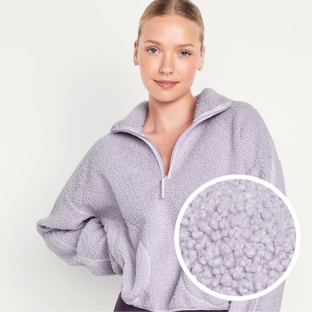 NWT OLD NAVY Cropped Sherpa 1/4-Zip Pullover Color: Dusky Lavender